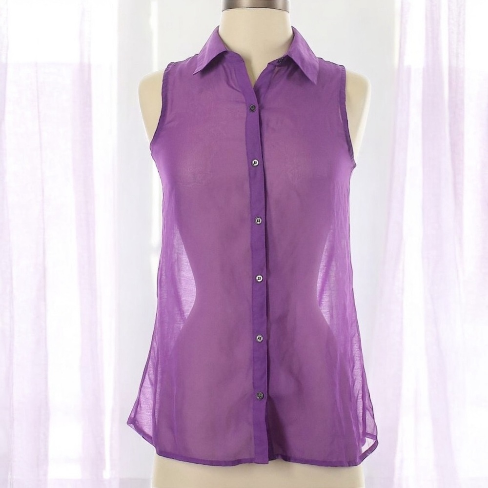Mudd Purple Sleeveless Sheer Button-Up Blouse | Size XS
